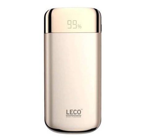 LECO 20800 mAh Power Bank (LCD Digital Display ,2.1 Amp Fast Charge,Slim Body, 20800 Li-Polymer External Battery with Torch) (Gold, Lithium Polymer)