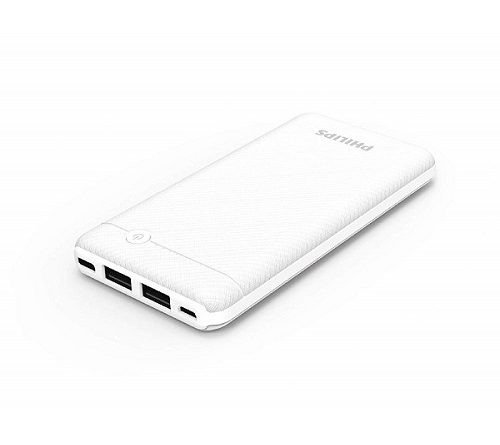 Philips DLP1710CW Fast Charging Power Bank 10000mAh with Lithium Polymer Battery White (Dual USB Output Port 3.1A, with Micro USB and Type c Input)