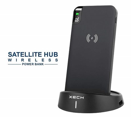 XECH Satellite HUB Wireless Power Bank with Stand 10000 mAH for Qi Enabled Phones, Fast Charging with 4 USB Ports (Black)