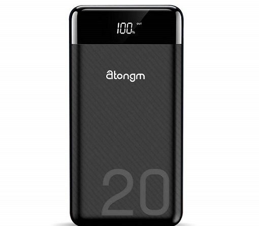 atongm 20000mAh Portable Double USB Port Li-Polymer External Battery Power Bank with Digital Display for Mobile Phones (Black)