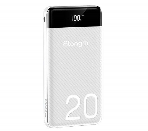 atongm 20000mAh Portable Double USB Port Li-Polymer External Battery Power Bank with Digital Display for Mobile Phones (White)