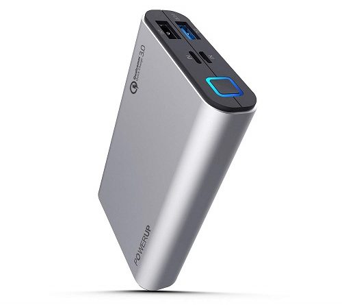 Powerup stay charged Qualcomm QC3 Quick Charge 3.0 10050 mAh Power Bank Aluminium Shell Li-Polymer Battery with Dual Input for OnePlus 6T 3 5 3T X and Many (Sliver)