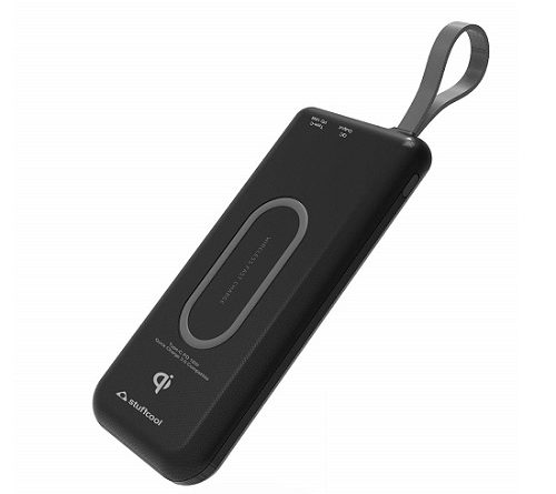 Stuffcool Qi Certified Wireless Powerbank with Type-C 18W Power Delivery & QC 3.0 Compatible 10000 mAh Capacity - Black